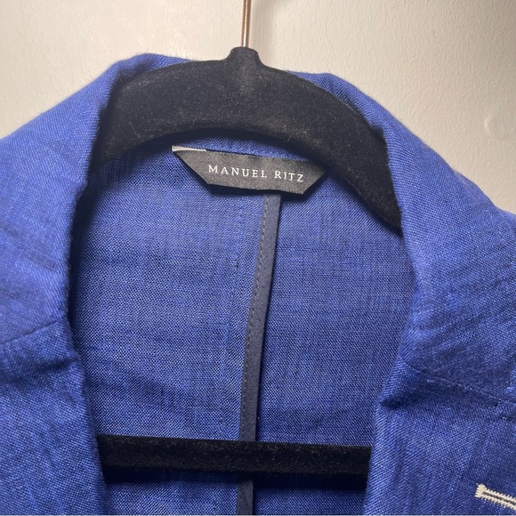Manuel Ritz Men’s Blue 100% Linen Blend Blazer in 40R Tailored Two Button Jacket - Picture 3 of 11